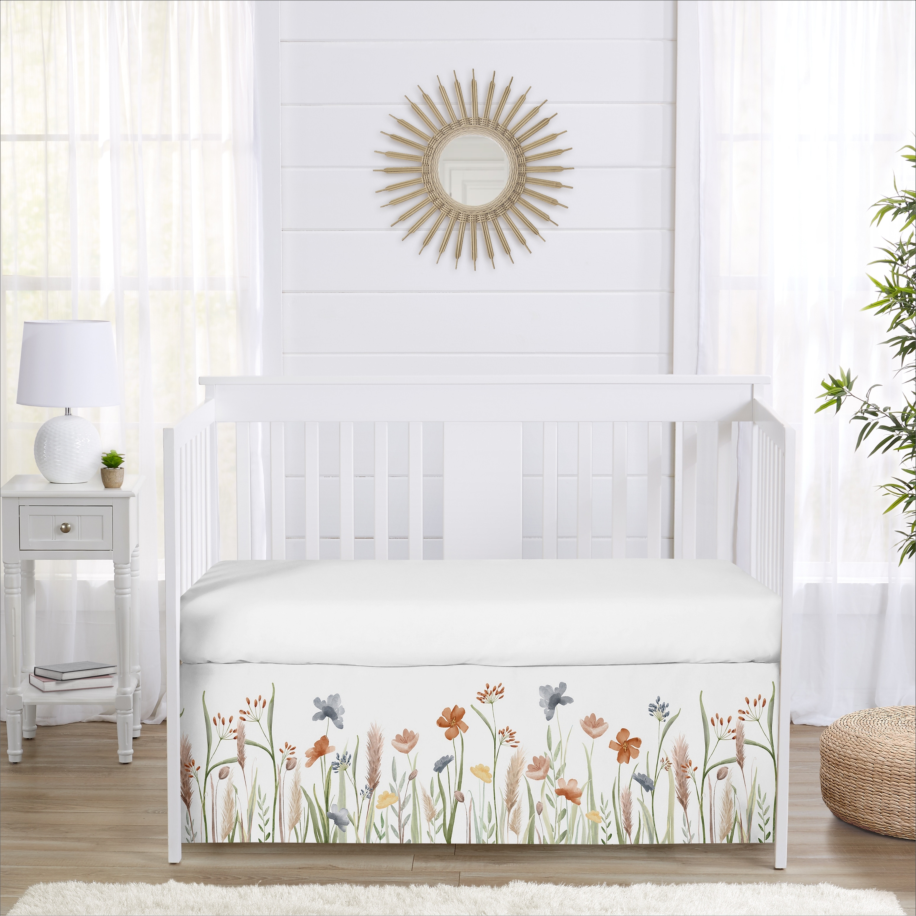 Boho Floral Garden Flower Crib Bed Skirt Sage